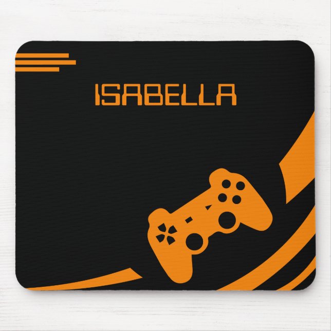 Game Orange Modern Gaming Personalised Name Mouse Mat (Front)