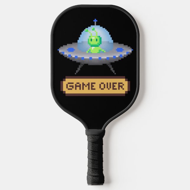 Game Over Alien Flying UFO Spaceship Pixel Art Pickleball Paddle (Front)