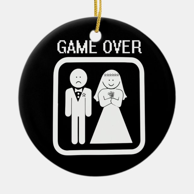 GAME OVER  Bachelor Party Wedding Groomsman Humour Ceramic Tree Decoration (Front)