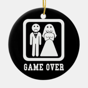 Game Over   Bachelor Stag Party Gift (Black/White) Ceramic Tree Decoration