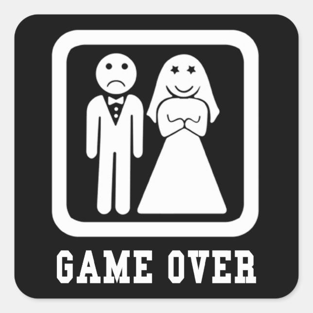 Game Over | Bachelor Stag Party Gift (Black/White) Square Sticker (Front)