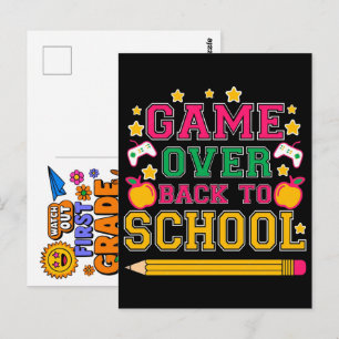 Game Over Back To School Fun Apparel Design Postcard