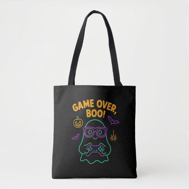 Game Over Boo Funny Halloween Gamer Ghost Tote Bag (Front)