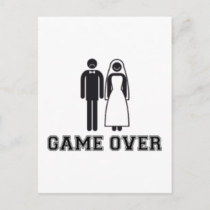 Game over, bride and groom, wedding couple postcard