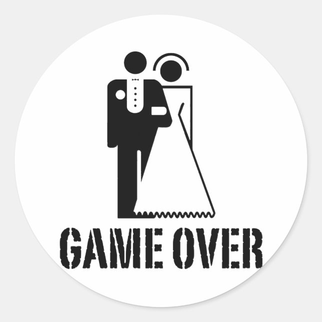 Game Over Bride Groom Wedding Classic Round Sticker (Front)