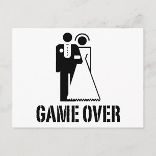 Game Over Bride Groom Wedding Postcard