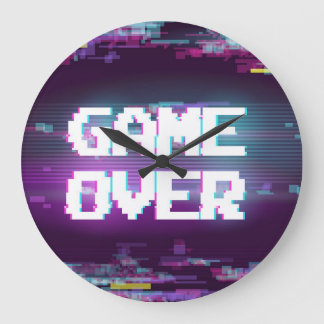 Game over concept, glitch effect. large clock