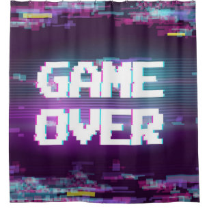 Game over concept illustration with glitch effect. shower curtain