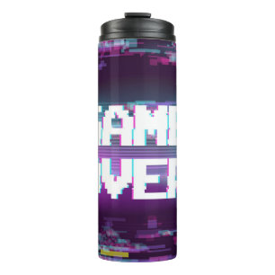 Game over concept illustration with glitch effect. thermal tumbler