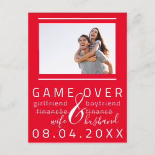 Game Over Funny Save The Date Photo red White Postcard