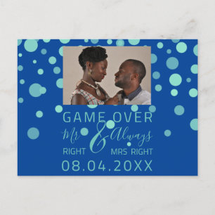 Game Over Funny Save The Date Wedding Blue Photo Postcard