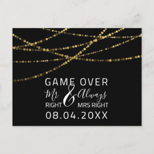 Game Over Funny Save The Date Wedding Gold Postcard