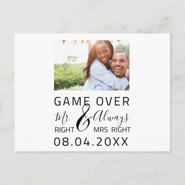 Game Over Funny Save The Date Wedding Photo Postcard (Front)