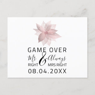 Game Over Funny Save The Date Wedding Rose Postcard