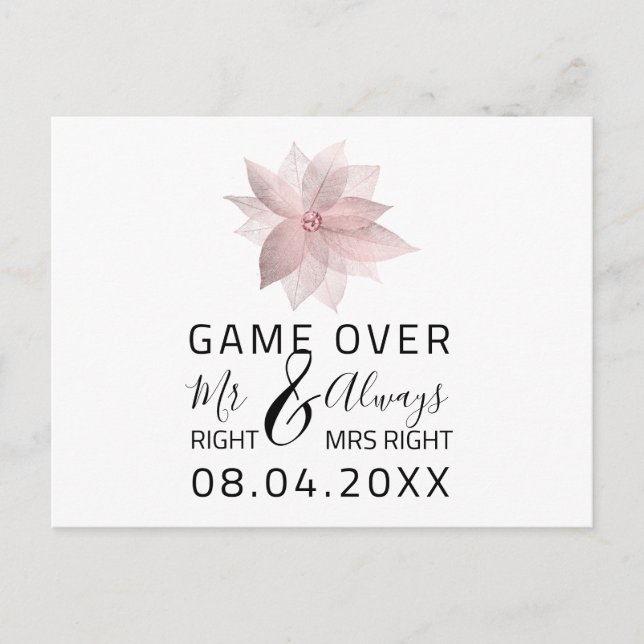 Game Over Funny Save The Date Wedding Rose Postcard (Front)