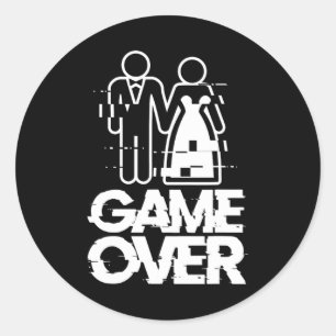Game Over Glitch Bride Groom Funny Wedding  Classic Round Sticker
