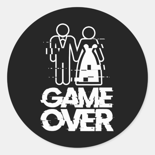 Game Over Glitch Bride Groom Funny Wedding  Classic Round Sticker (Front)