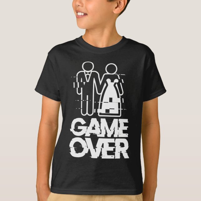 Game Over Glitch Bride Groom Funny Wedding  T-Shirt (Front)