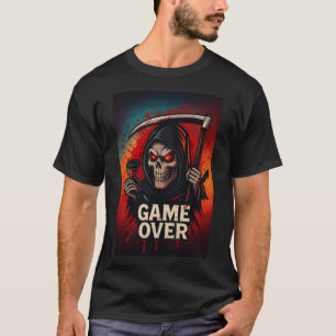 Game Over Grim Reaper Skull – Dark Horror Gaming T-Shirt