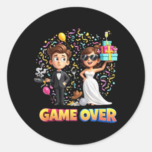 Game-Over Groom Bride Wedding Bachelor Classic Round Sticker