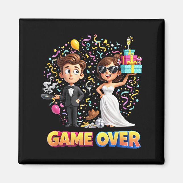 Game-Over Groom Bride Wedding Bachelor Magnet (Front)