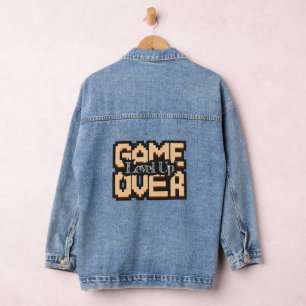 Game Over, Level Up: Pixelated Retro Game World Denim Jacket
