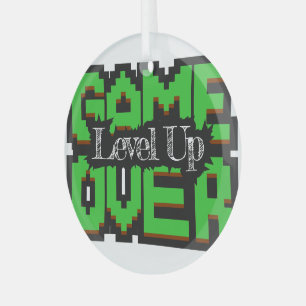 Game Over, Level Up: Pixelated Retro Game World Glass Tree Decoration