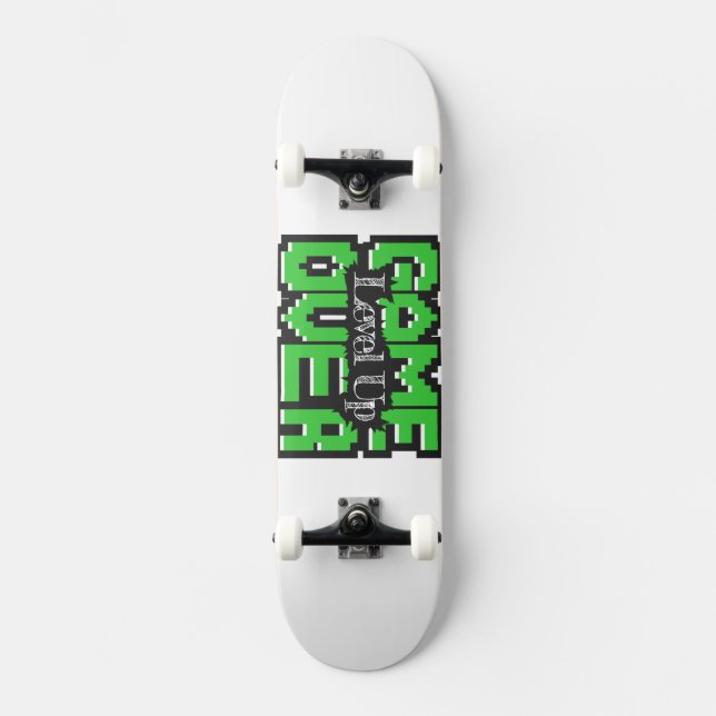 Game Over, Level Up: Pixelated Retro Game World Skateboard (Front)