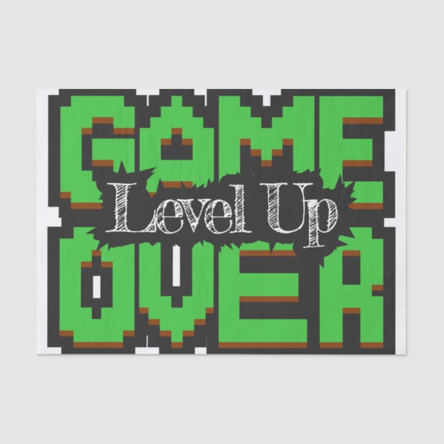 Game Over, Level Up: Pixelated Retro Game World Tissue Paper (Front)