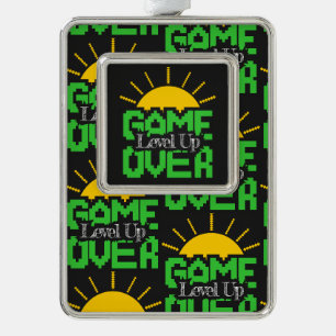 Game Over, Level Up: Retro Pixel Block Adventure Silver Plated Framed Ornament
