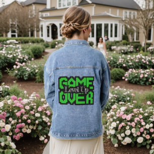 Game Over, Level Up: Retro Pixel Sandbox Adventure Denim Jacket