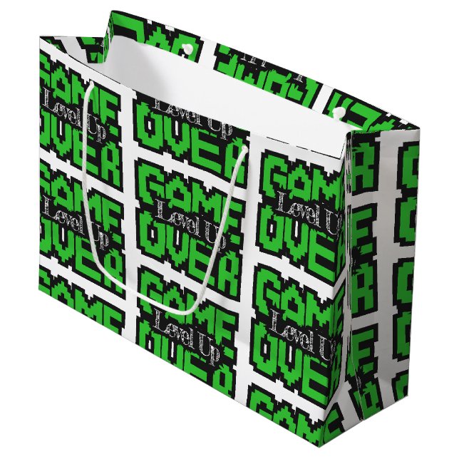 Game Over, Level Up: Retro Pixel Sandbox Adventure Large Gift Bag (Front Angled)