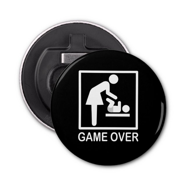 Game Over Mum Funny Black and White Pictogram Bottle Opener (Front)