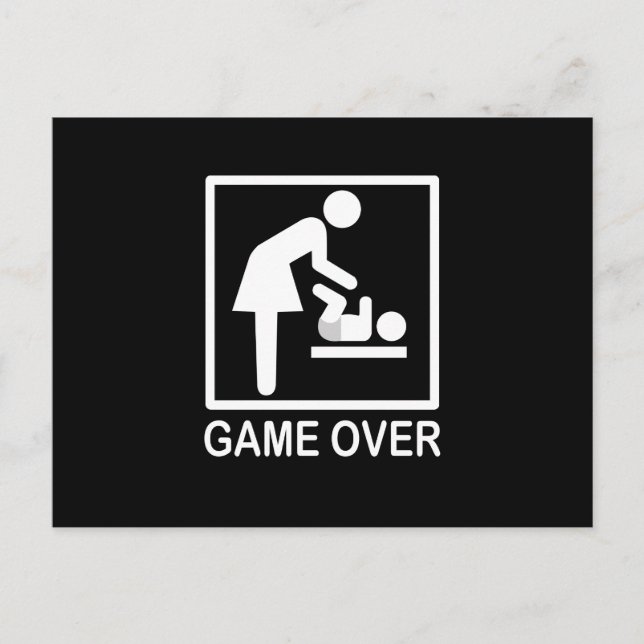 Game Over Mum Funny Black and White Pictogram Postcard (Front)