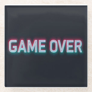 Game Over Neon Sign Retro Glowing Arcade Design Glass Coaster