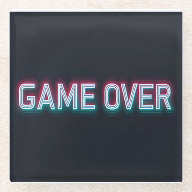 Game Over Neon Sign | Retro Glowing Arcade Design  Glass Coaster (Front)