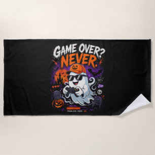 Game Over Never Funny Gamer Ghost Halloween Beach Towel