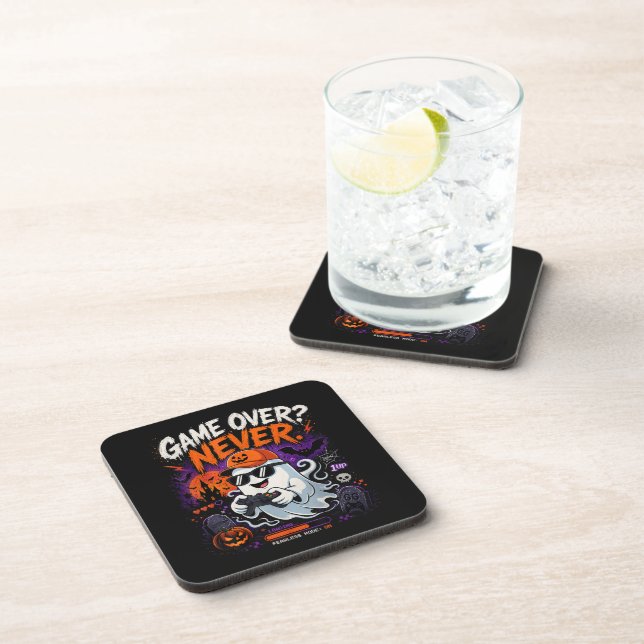 Game Over Never Funny Gamer Ghost Halloween Coaster (Right Side)