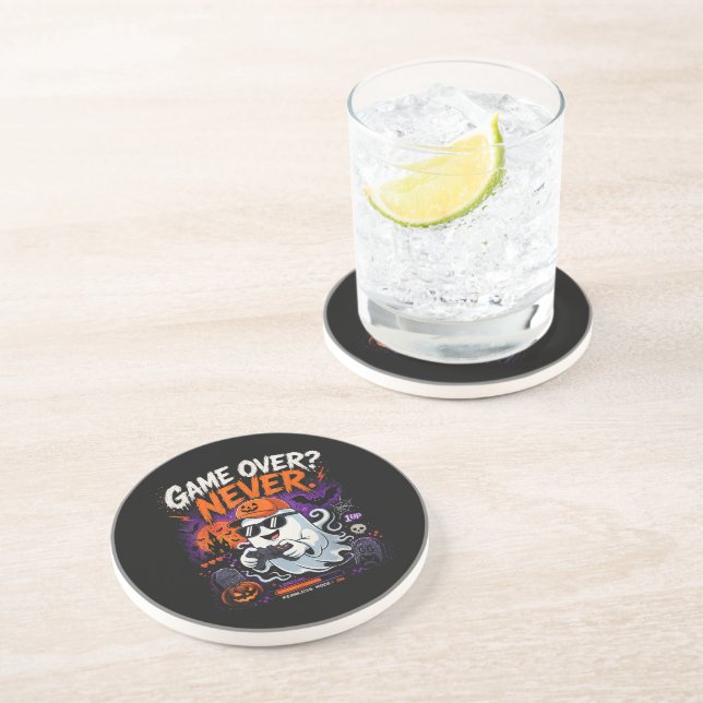 Game Over Never Funny Gamer Ghost Halloween Coaster (Side)