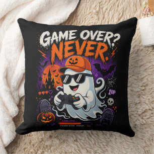 Game Over Never Funny Gamer Ghost Halloween Cushion
