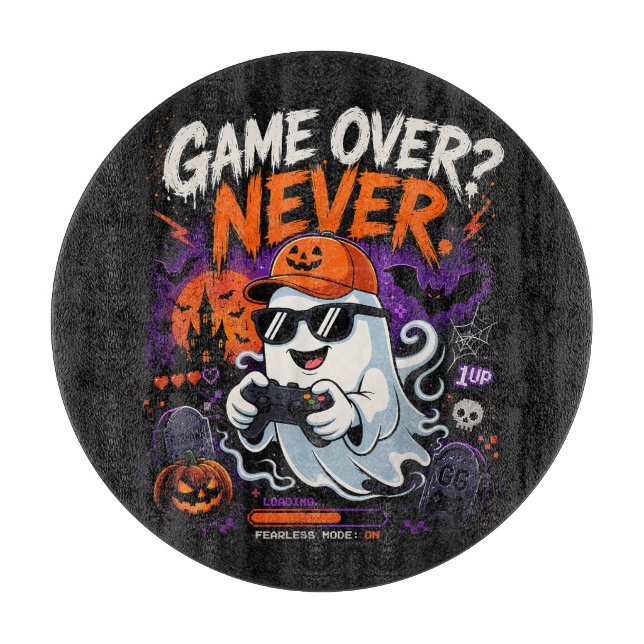 Game Over Never Funny Gamer Ghost Halloween Cutting Board (Front)