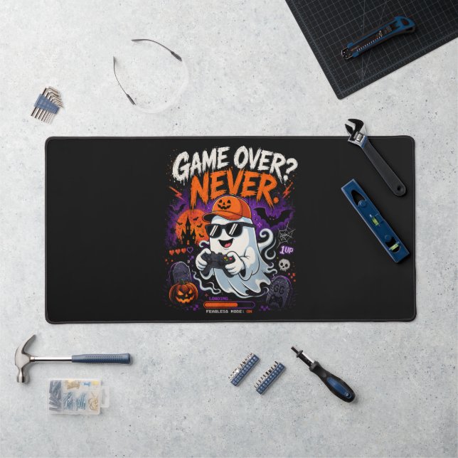 Game Over Never Funny Gamer Ghost Halloween Desk Mat (Workstation)