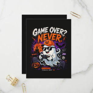 Game Over Never Funny Gamer Ghost Halloween Invitation Postcard