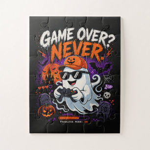 Game Over Never Funny Gamer Ghost Halloween Jigsaw Puzzle