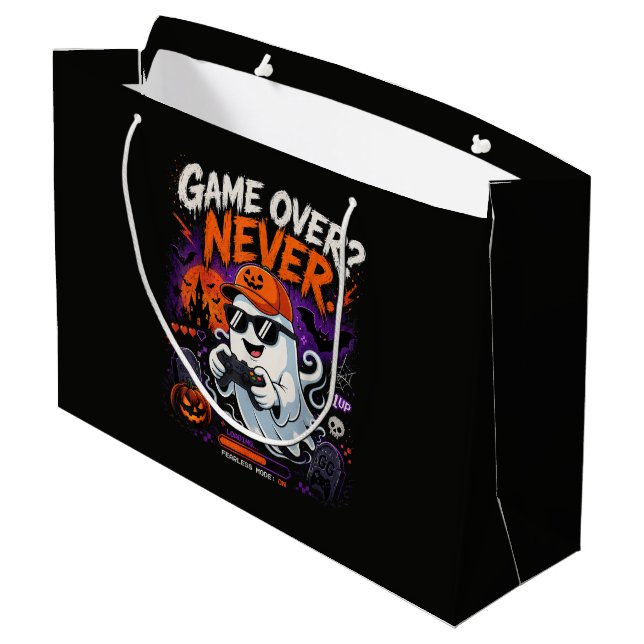 Game Over Never Funny Gamer Ghost Halloween Large Gift Bag (Back Angled)