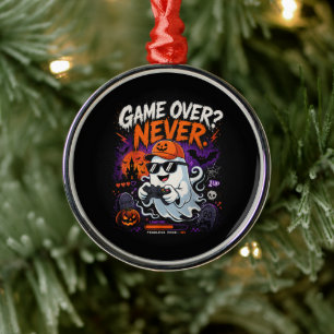 Game Over Never Funny Gamer Ghost Halloween Metal Tree Decoration