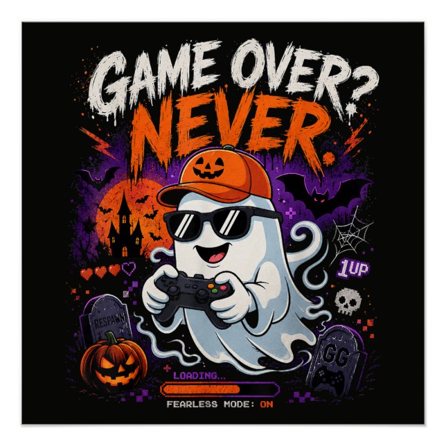 Game Over Never Funny Gamer Ghost Halloween Poster (Front)