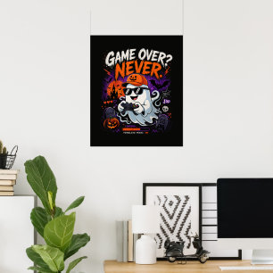 Game Over Never Funny Gamer Ghost Halloween Poster
