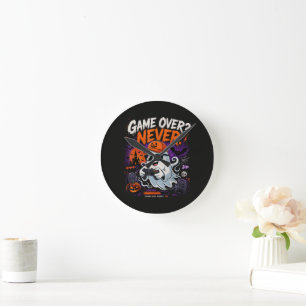 Game Over Never Funny Gamer Ghost Halloween Round Clock