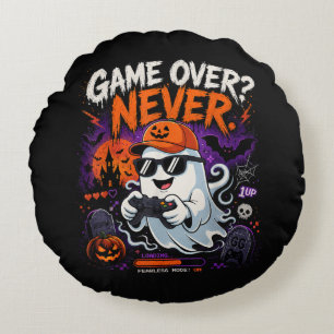 Game Over Never Funny Gamer Ghost Halloween Round Cushion